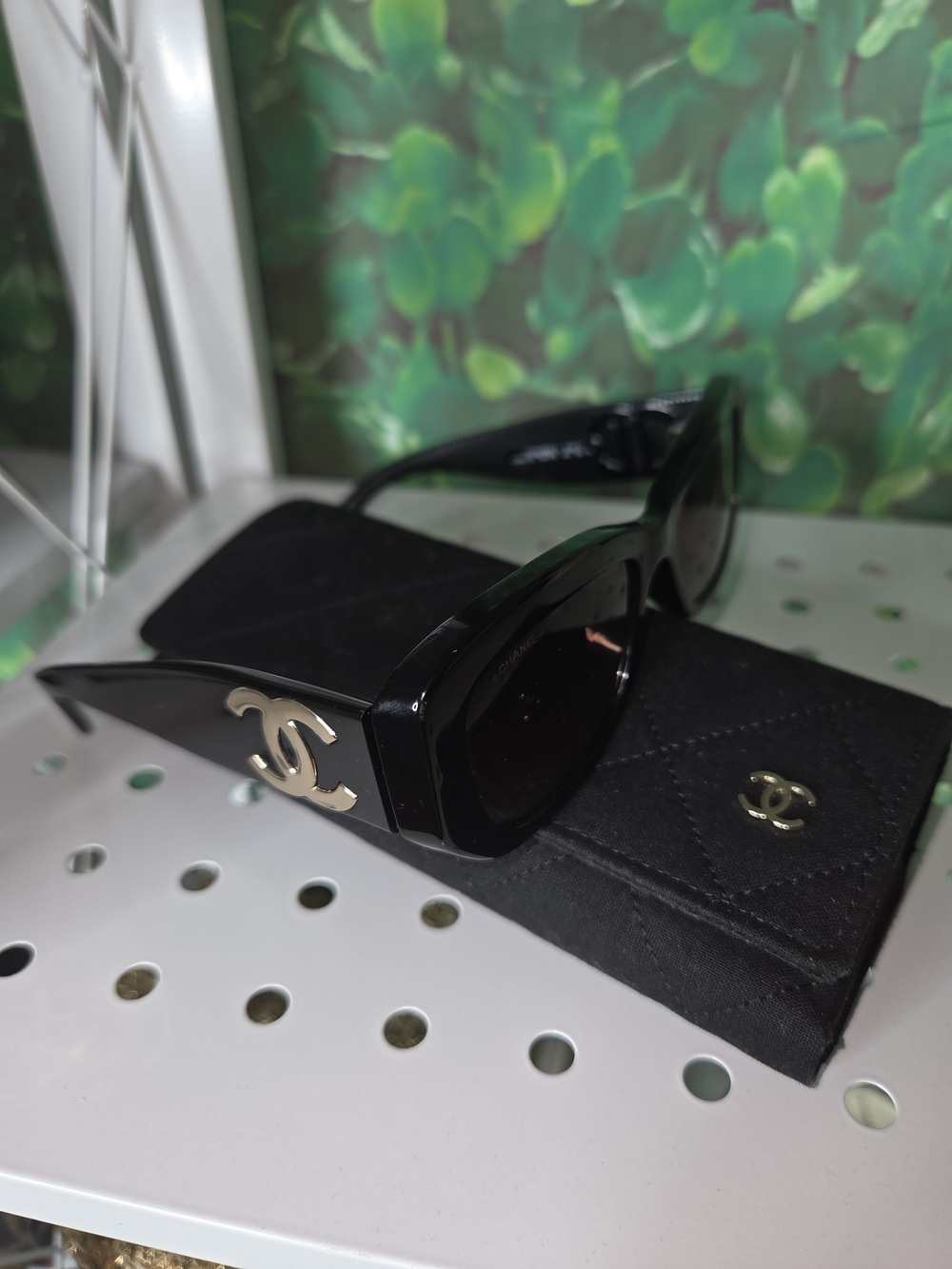 CHANEL Black Logo Accent Sunglasses with Gold CC Detail